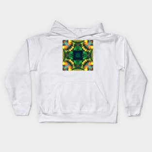 Psychedelic Kaleidoscope Square Blue Green and Yellow Kids Hoodie